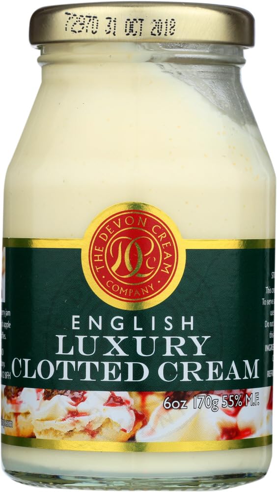 Devon Cream Company envase frontal de clotted cream mostrando marca y tamaño 6 oz, ideal para té