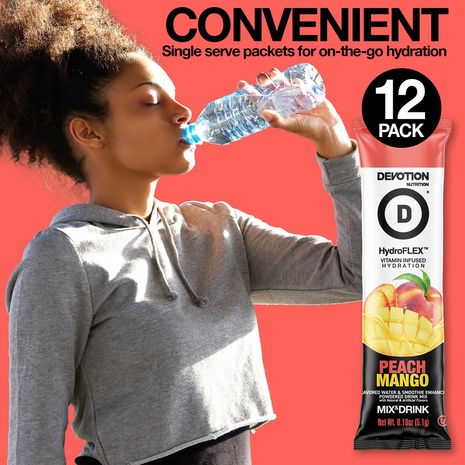Devotion Nutrition bebida en botella mezclada, hidratación vitaminada rápida