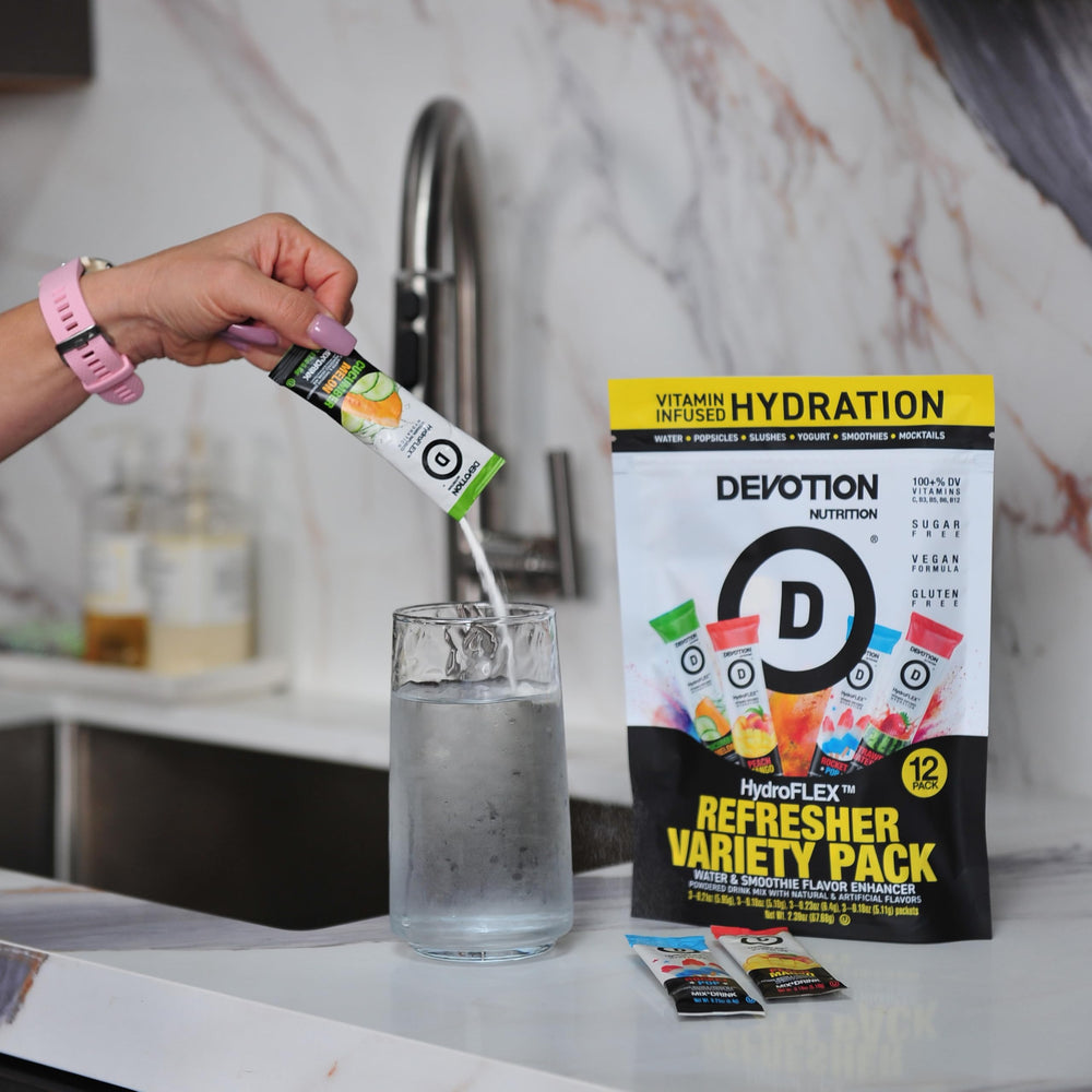 Devotion Nutrition en escenario lifestyle, uso en gimnasio y oficina