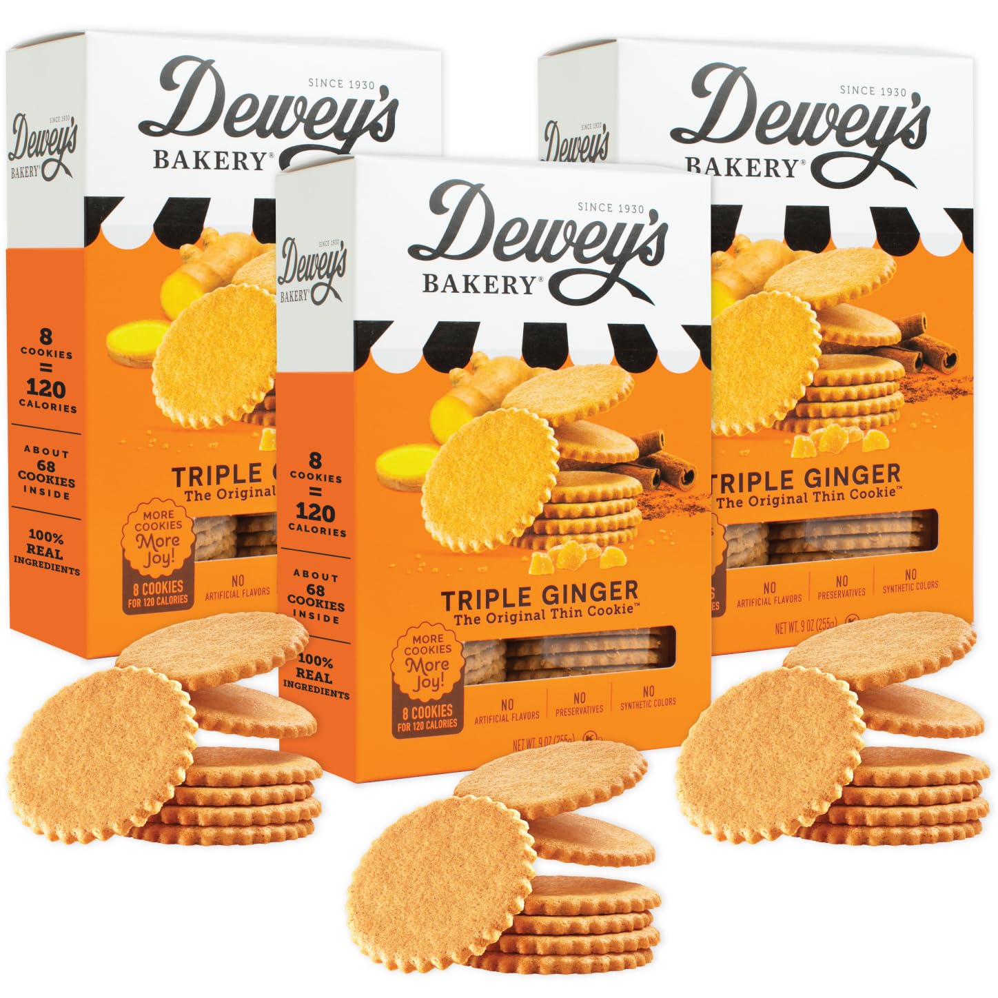 Dewey's Bakery frente del empaque mostrando pack triple y sabor