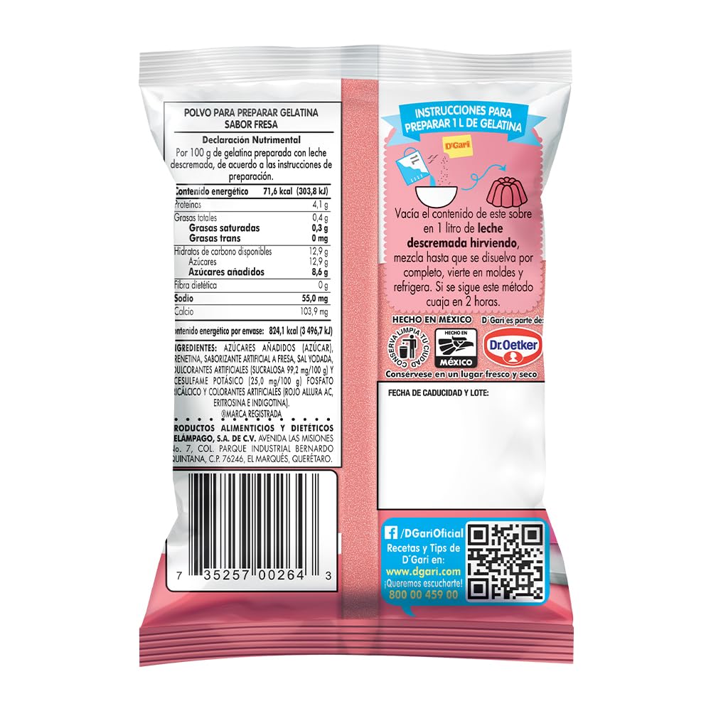D'Gari textura cremosa de gelatina fresa en primer plano, ideal para postres