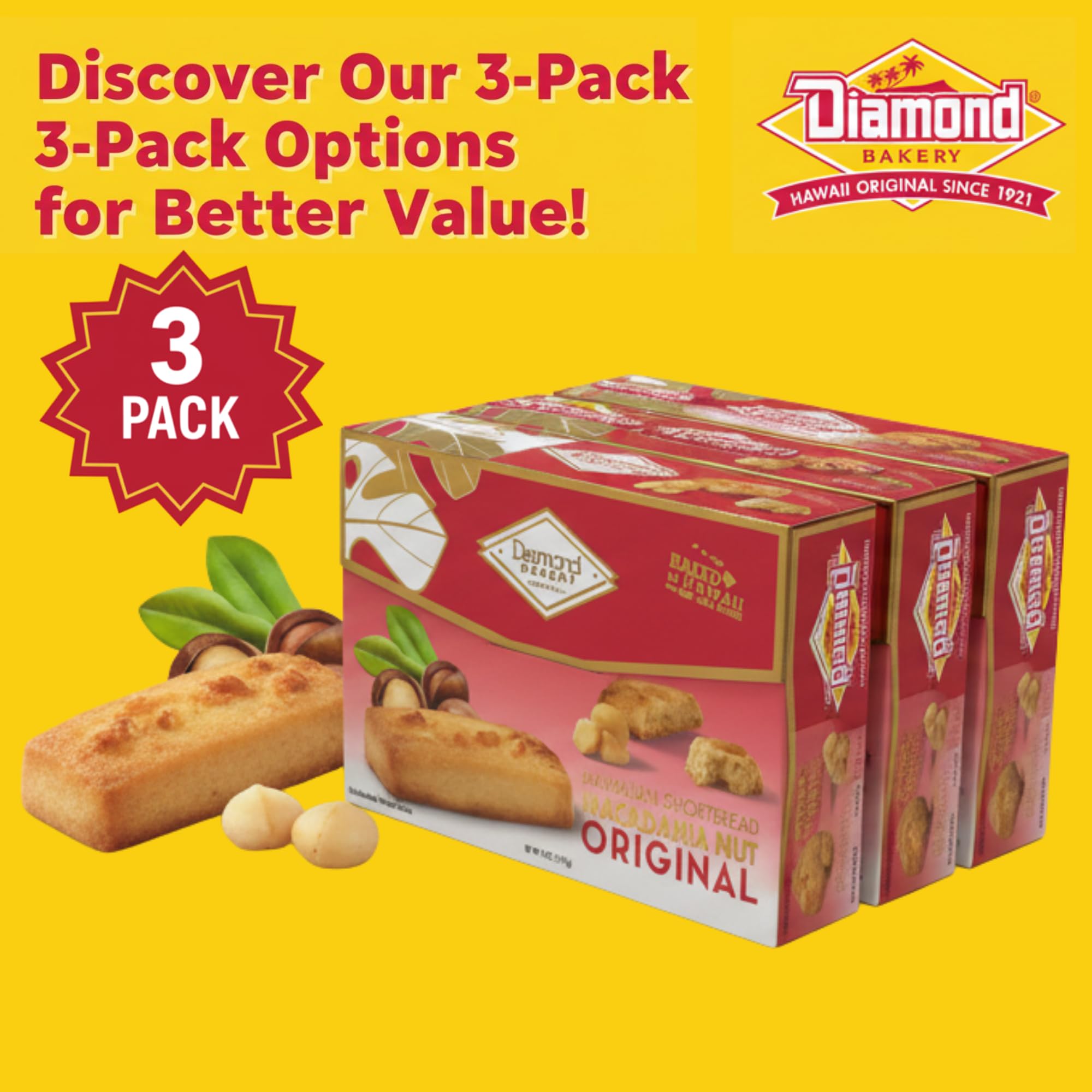Diamond Bakery primer plano textura y trozos de macadamia con sabor tostado