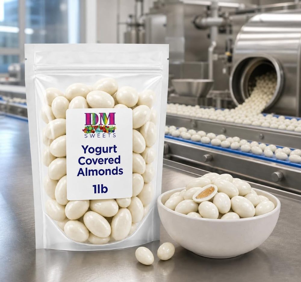 DM Sweets bol con porción de almendras cubiertas listo para servir