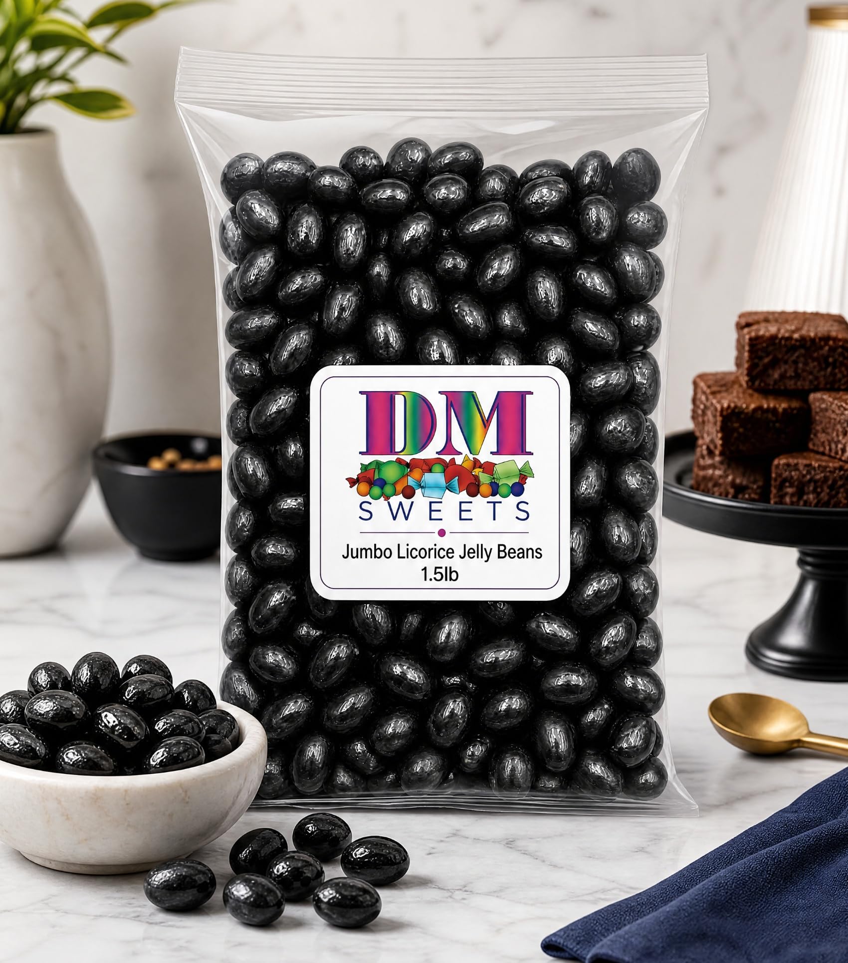 DM Sweets comparación de tamaño con jelly bean estándar, bocado más grande