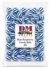 DM Sweets primer plano de rayado azul y blanco, atractivo visual