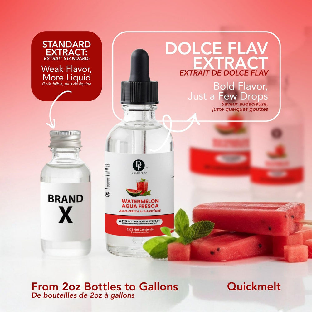 Frasco Dolce Flav 2oz junto a una regla para comparar tamaño y porciones