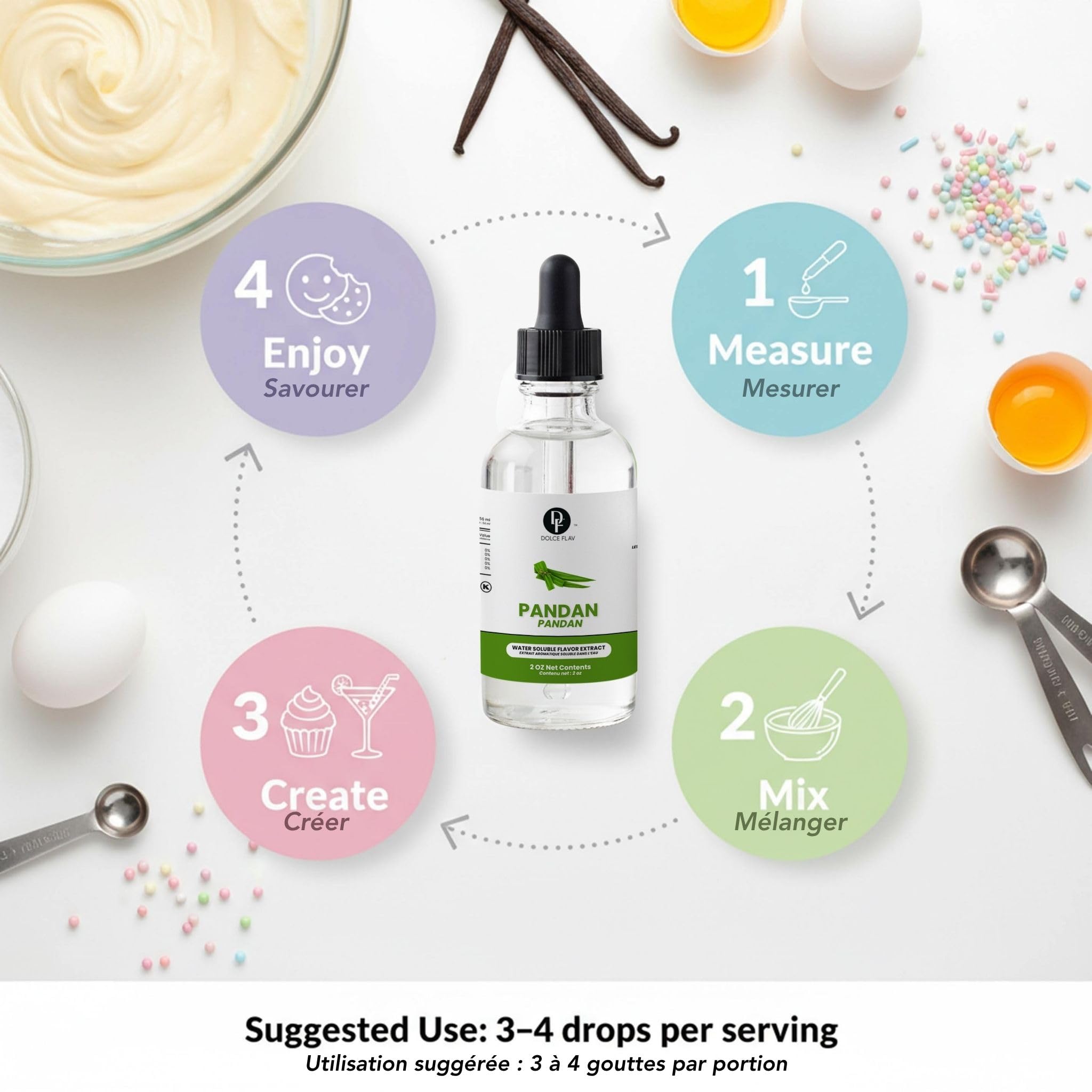 Dolce Flav postre servido con aroma pandan atractivo y color natural