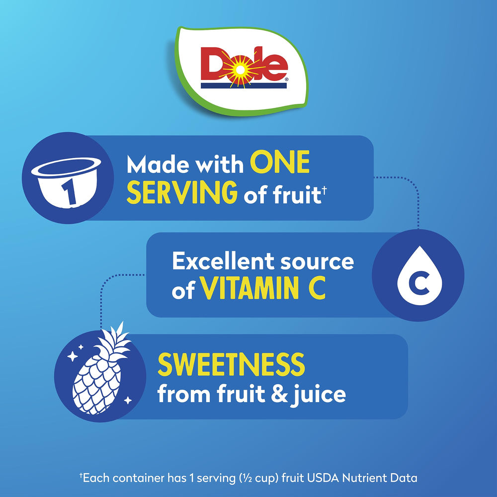 Dole taza abierta con piña en jugo lista para consumir rápidamente