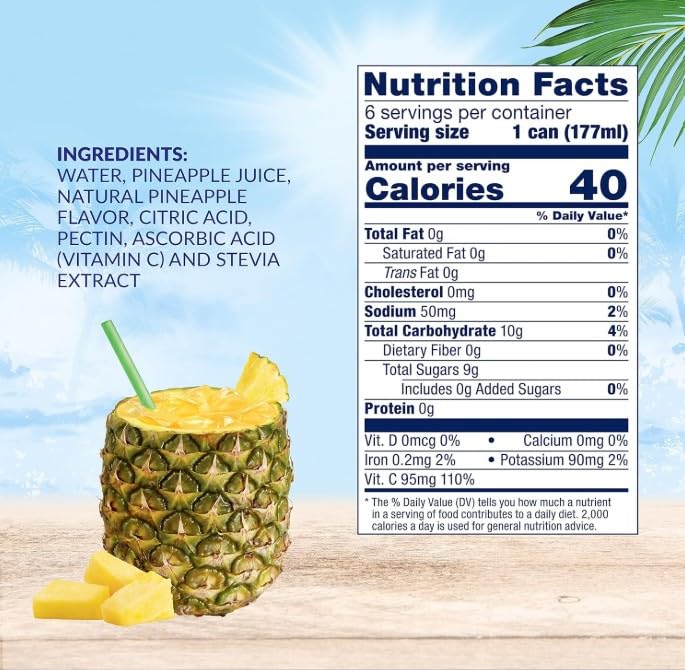 Dole lata abierta vertiendo jugo en vaso frío, beneficio de servir refrescante