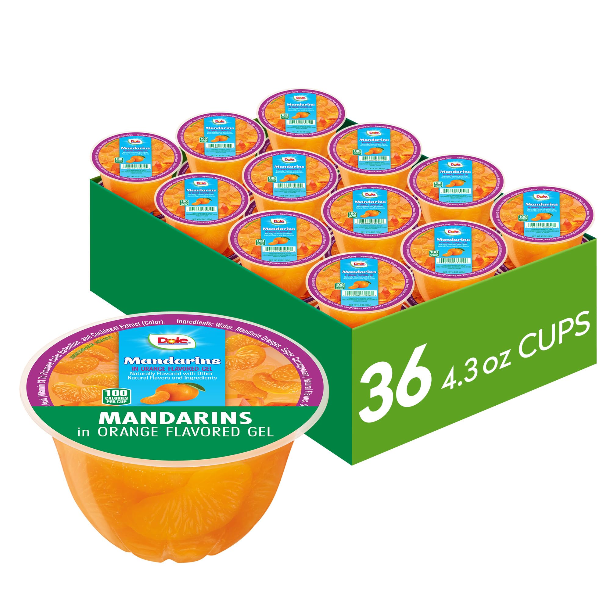 Dole vaso de mandarina frente del empaque mostrando marca y porción