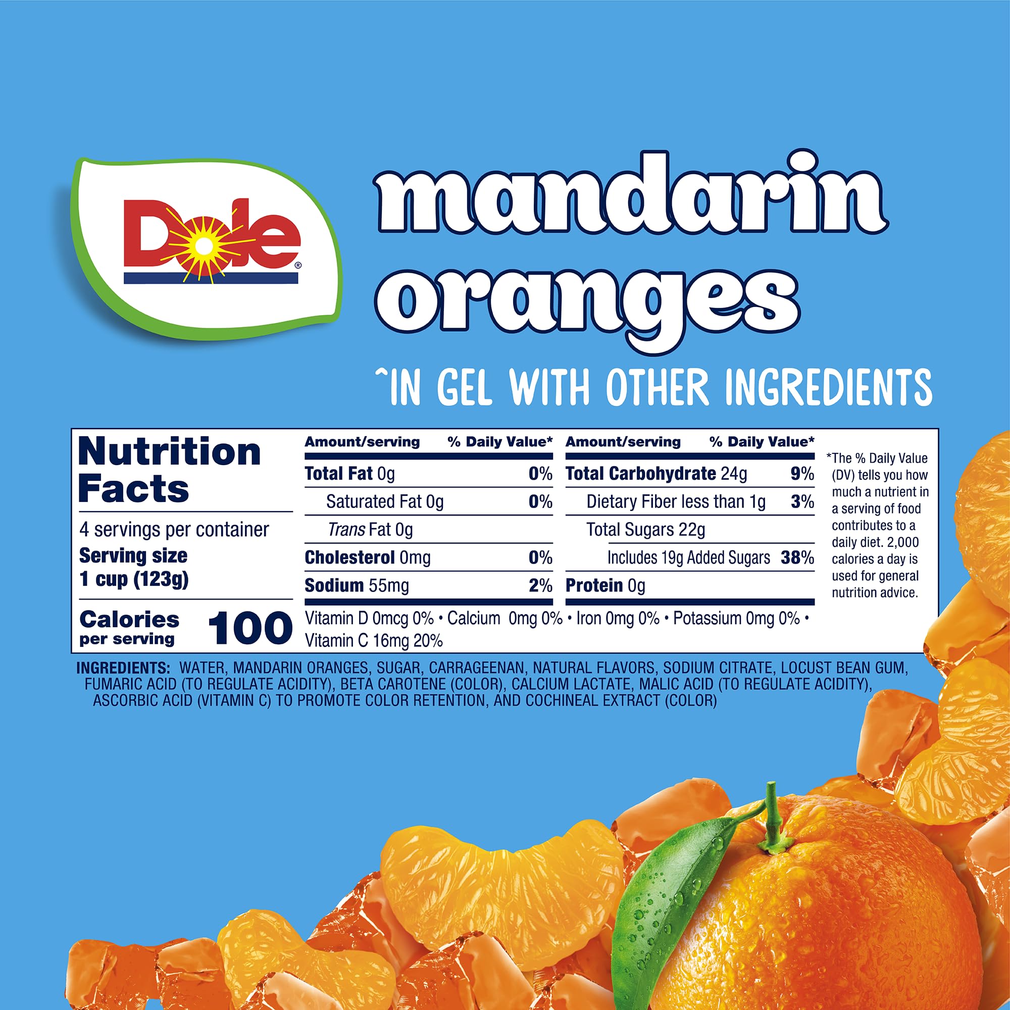 Dole primer plano de la textura de las mandarinas en gel con brillo apetitoso