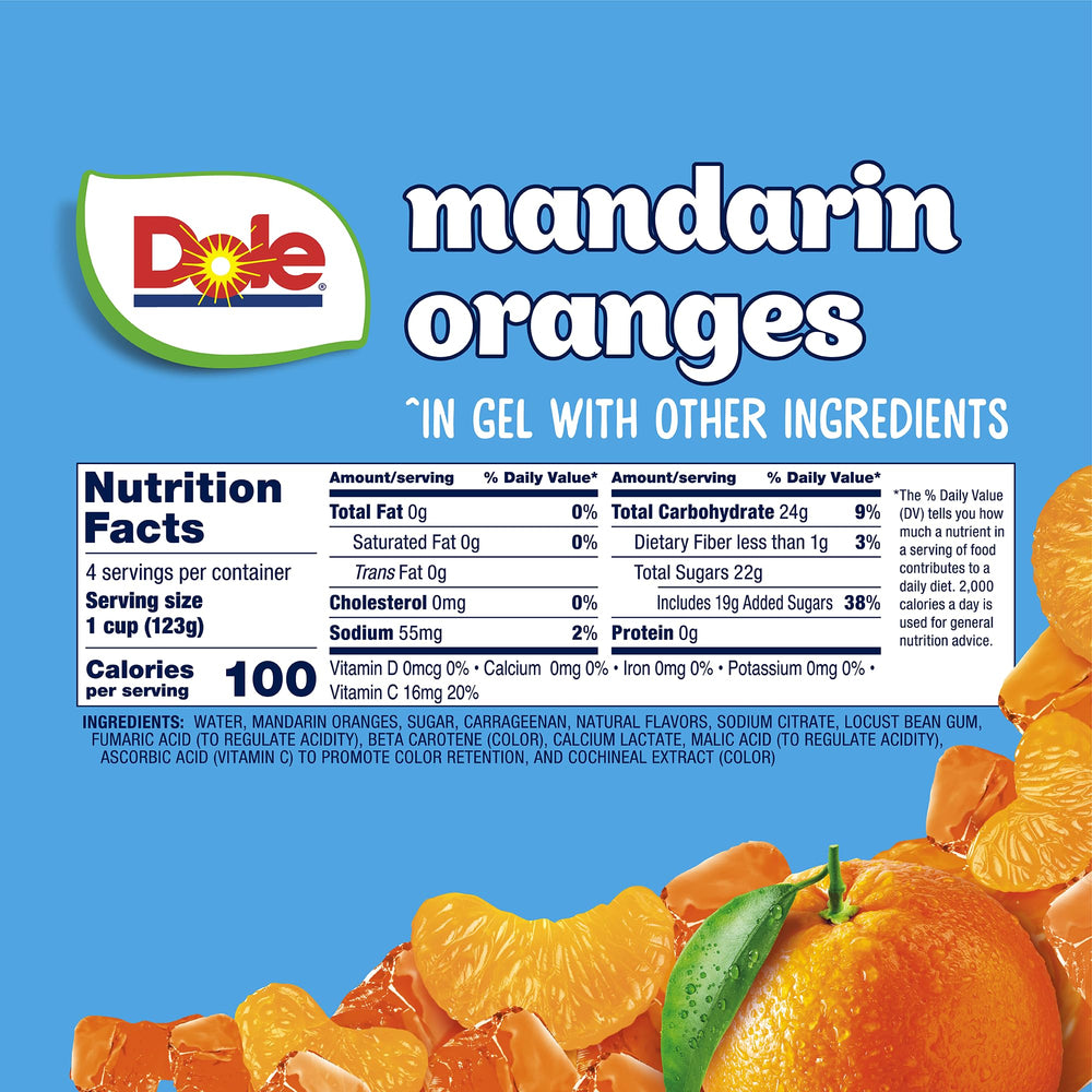 Dole primer plano de la textura de las mandarinas en gel con brillo apetitoso