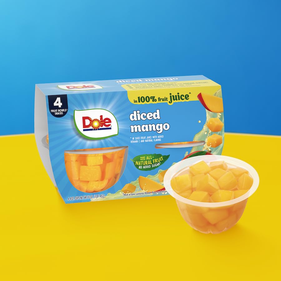 Dole comparación de tamaño del vaso de 4 oz junto a una mano