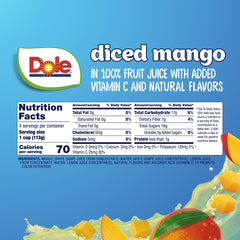 Dole vaso abierto con mango en jugo 100% para consumo inmediato