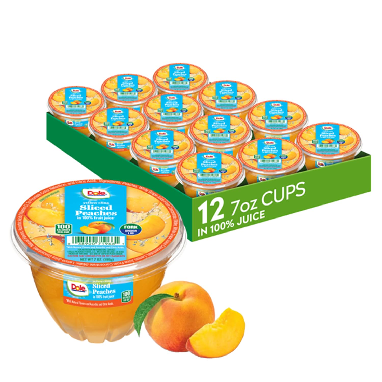 Dole vaso frontal con duraznos en jugo 100% listo para consumir