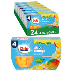 Dole vaso frontal mostrando dados de mango listo para comer