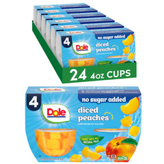 Dole vaso frontal mostrando duraznos listos para comer y facilidad