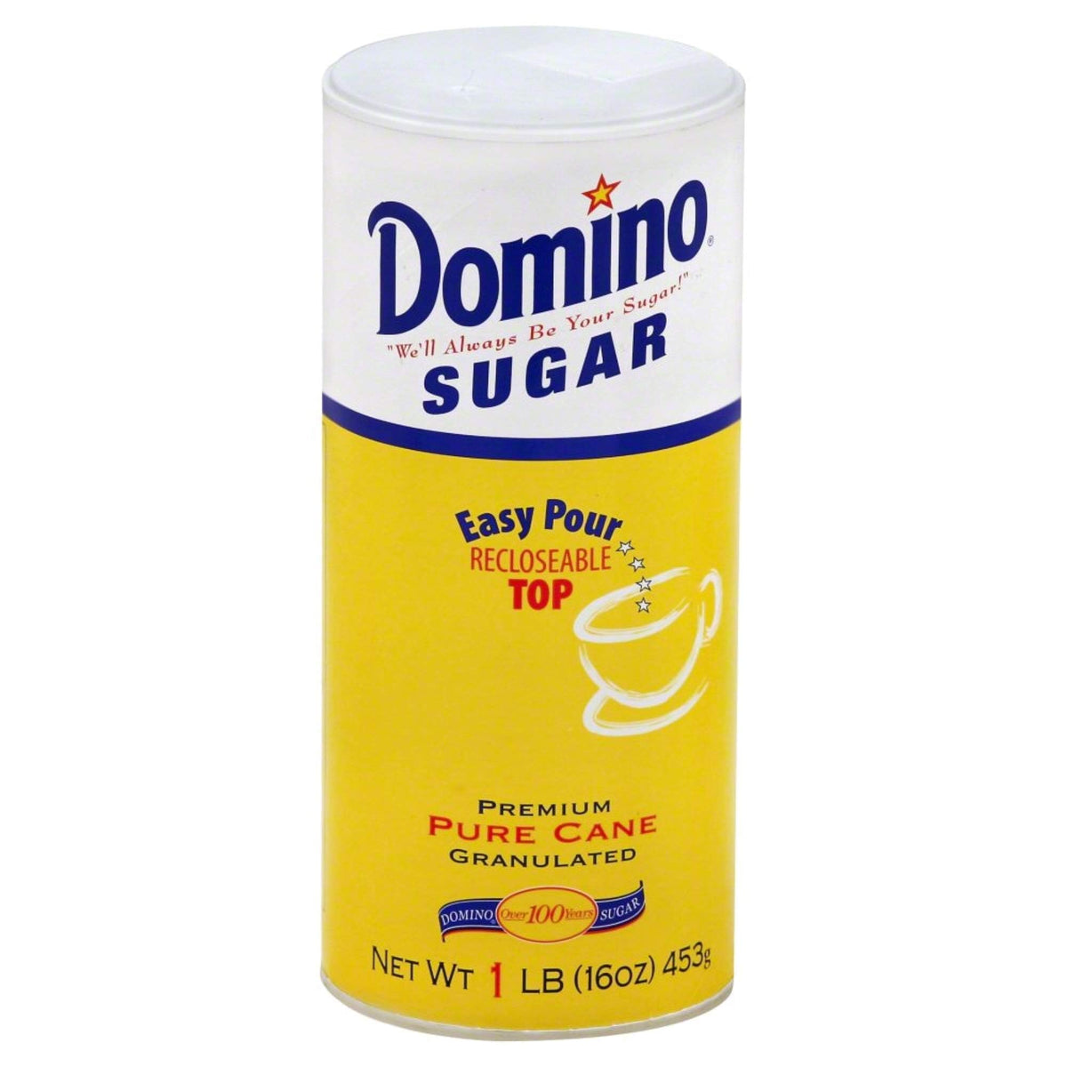 Domino envase frontal 16 oz con tapa easy pour mostrando presentación y uso práctico