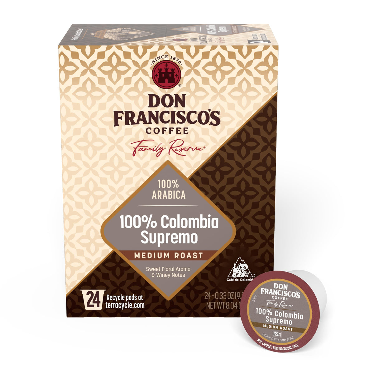 Don Francisco's caja frontal con 24 cápsulas mostrando diseño y conveniencia
