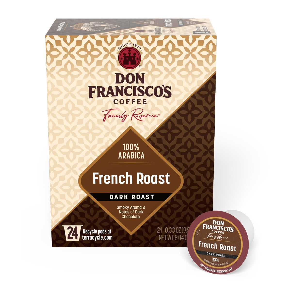 Don Francisco's frente de caja mostrando 24 cápsulas y conveniencia