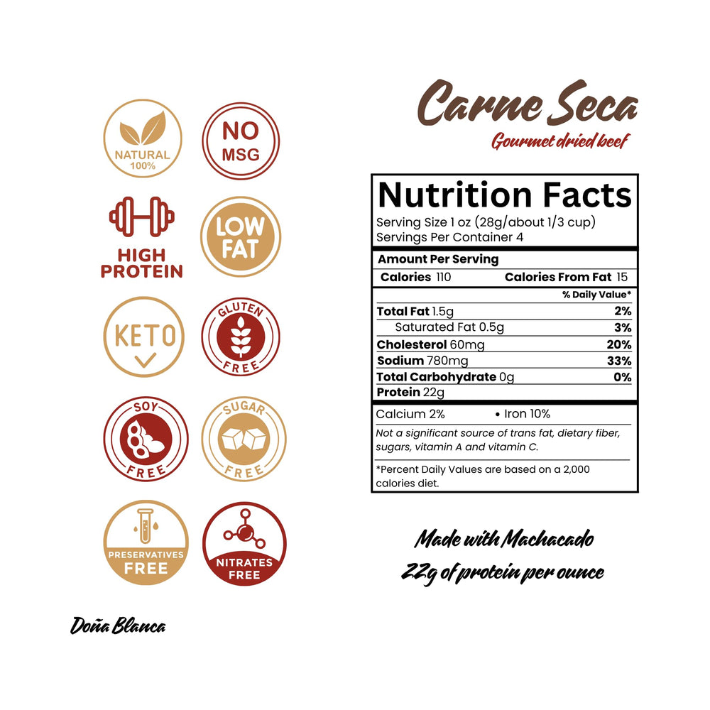 Productos Doña Blanca etiqueta nutricional visible con información alta en proteína