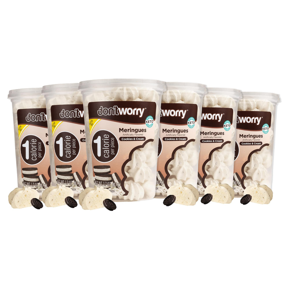Don't Worry envase frontal cookies & cream mostrando diseño atractivo y bajo calorías