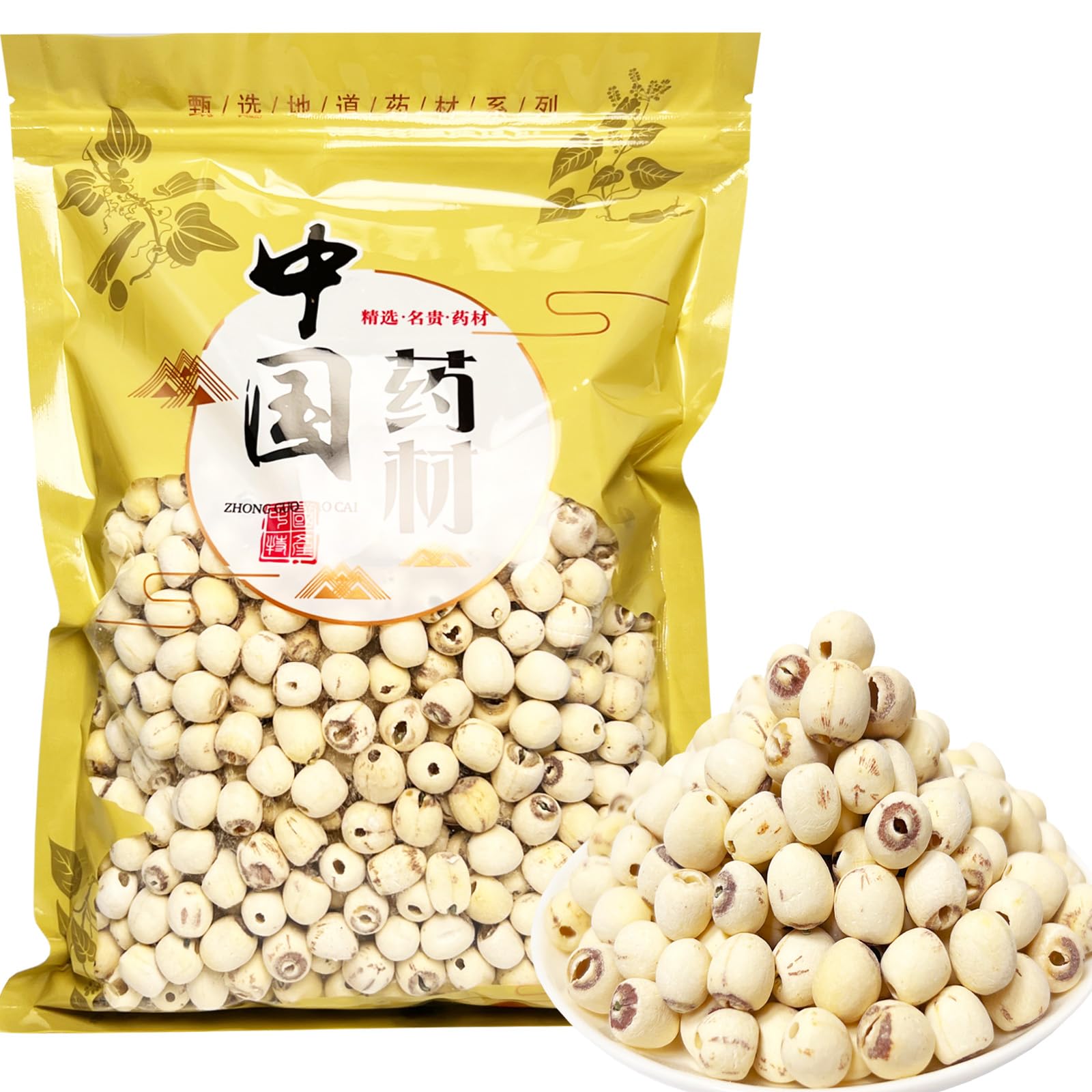 Doorpetal empaque frontal limpio mostrando semillas de loto secas y beneficios culinarios