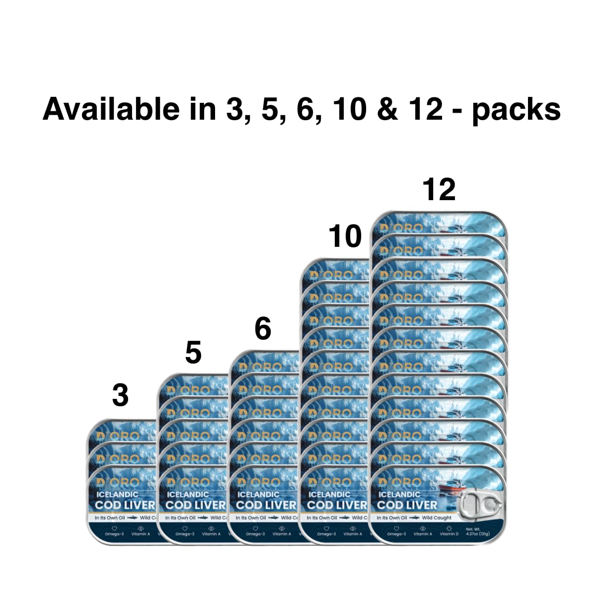 D'ORO pack de seis latas apiladas, cantidad conveniente para la despensa