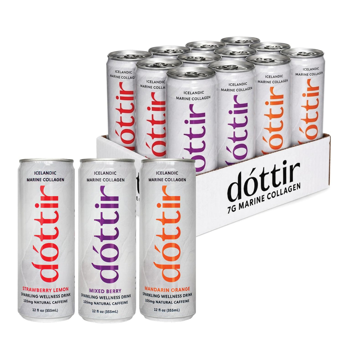 dóttir pack 12 latas al frente mostrando diseño y conveniencia