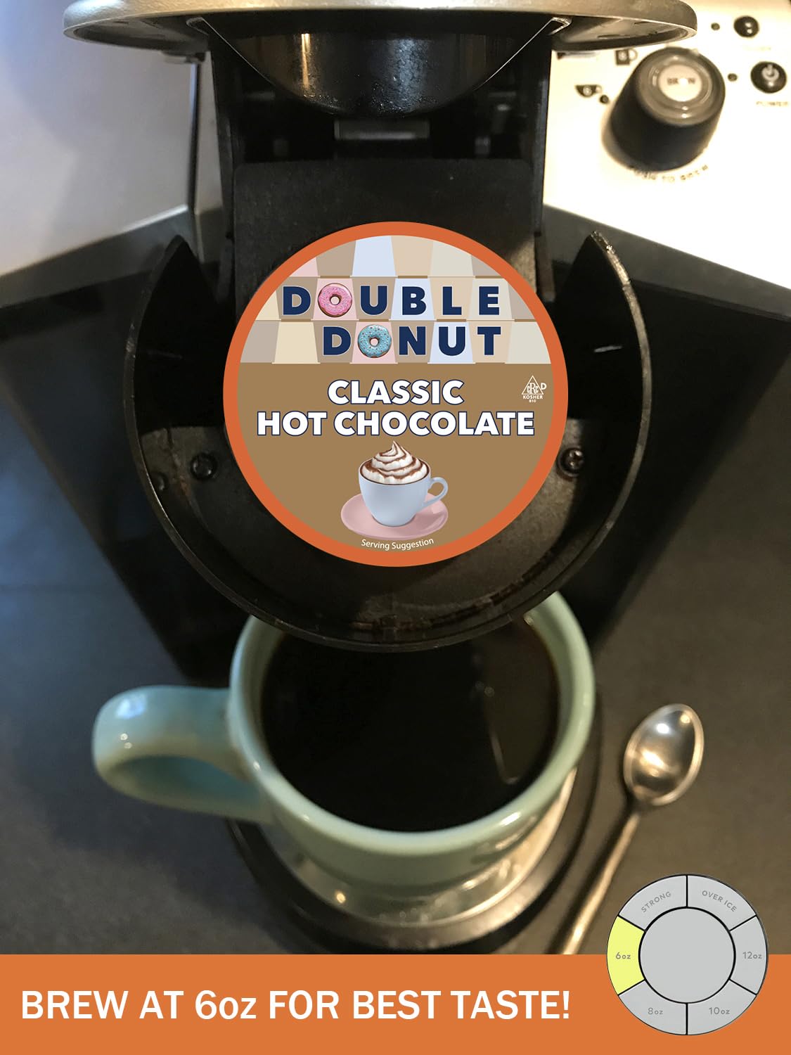Double Donut Coffee escena hogareña con taza y mesa mostrando beneficio reconfortante