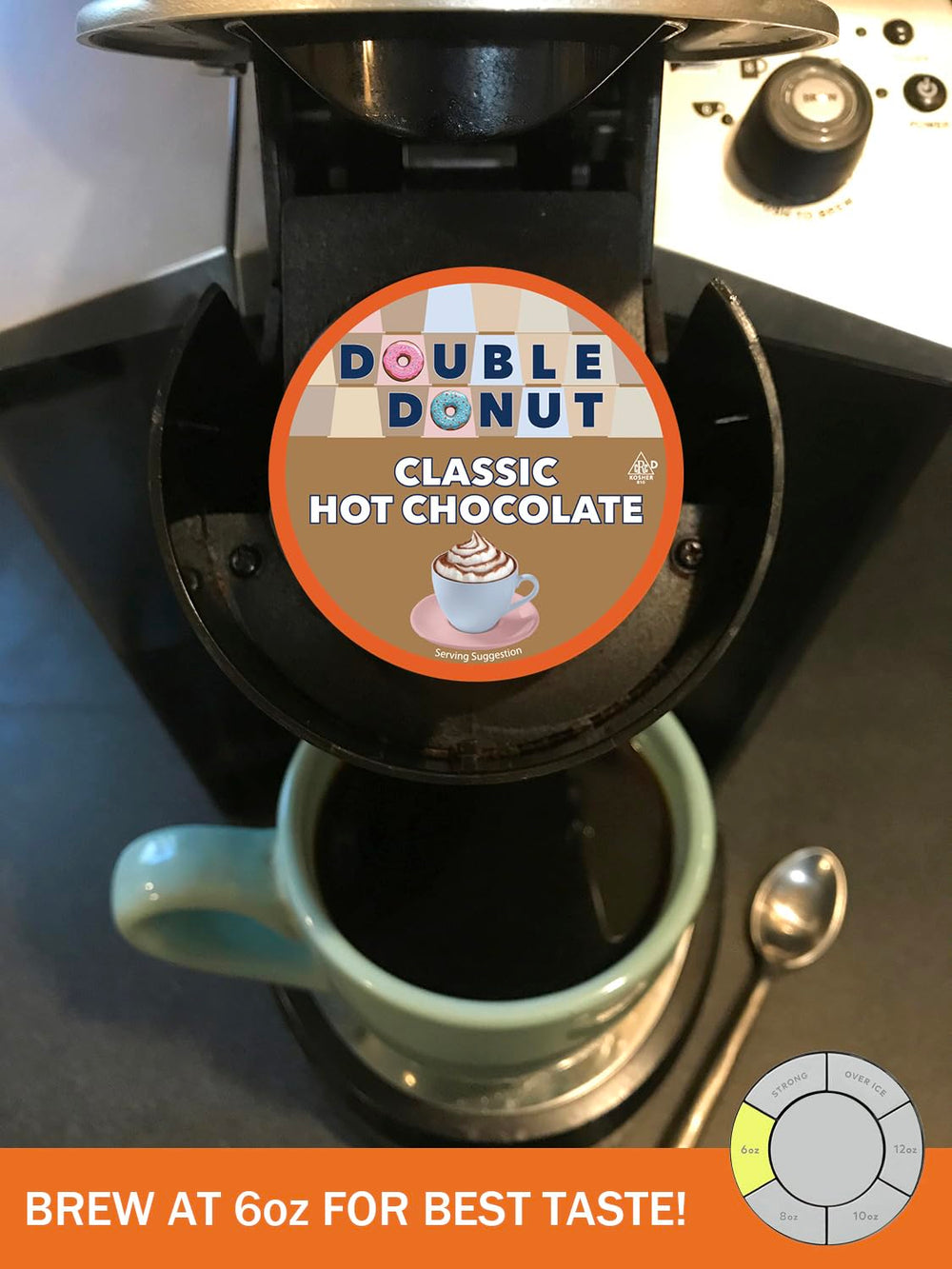 Double Donut Coffee escena hogareña con taza y mesa mostrando beneficio reconfortante