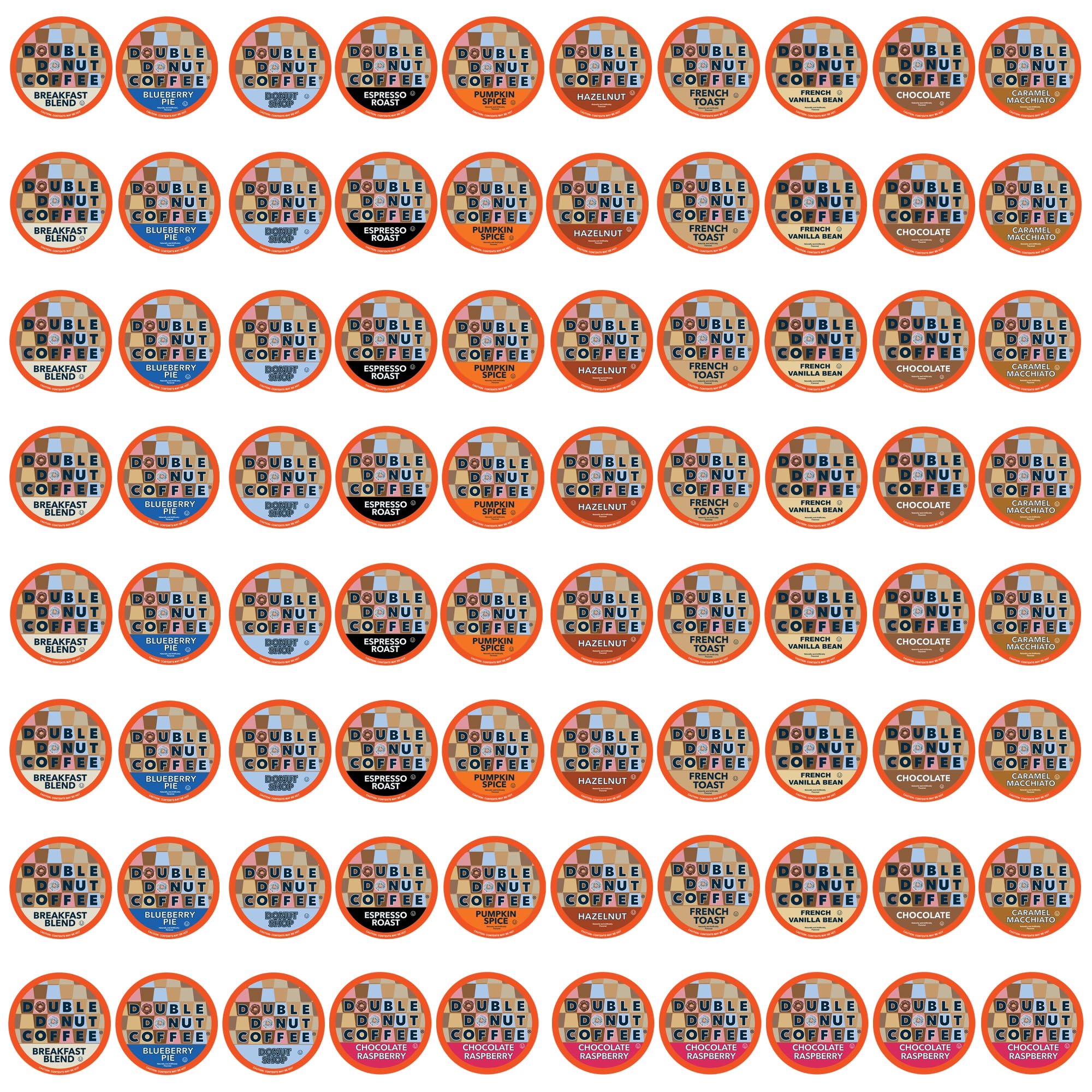 Double Donut Coffee pack frontal mostrando 80 cápsulas y variedad