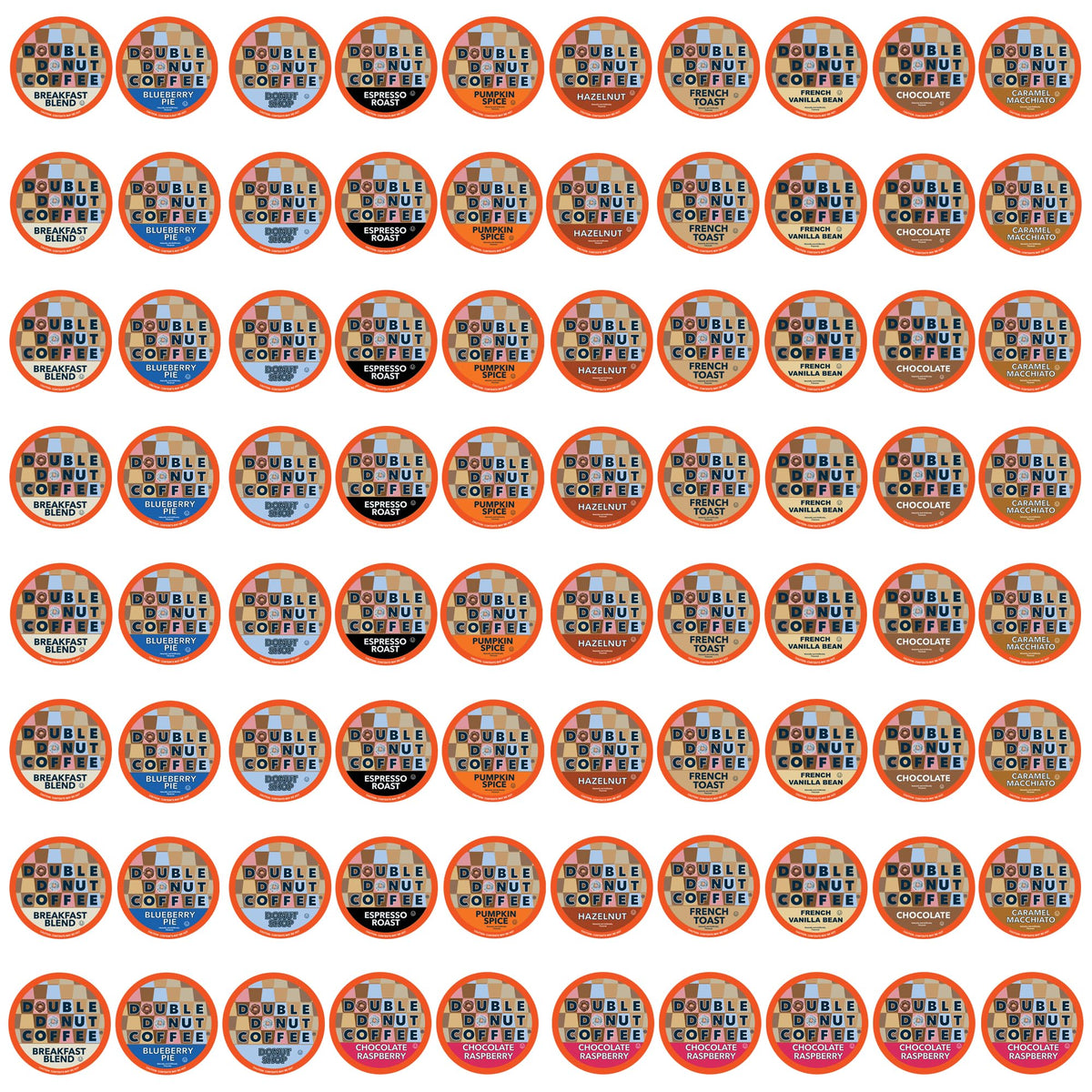 Double Donut Coffee pack frontal mostrando 80 cápsulas y variedad