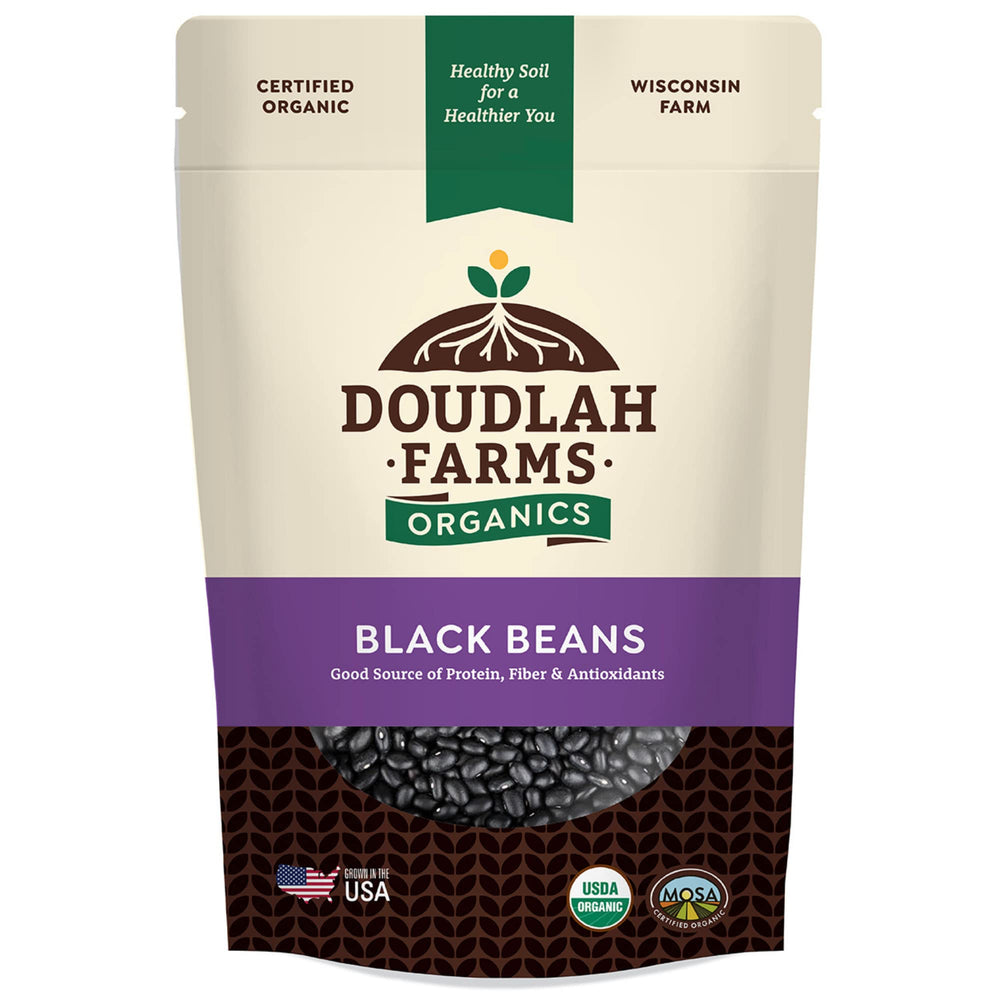 Doudlah Farms empaque frontal mostrando etiqueta orgánica y tamaño ideal