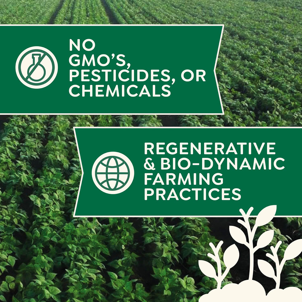 Doudlah Farms etiqueta con certificaciones Tested Clean y orgánico visibles