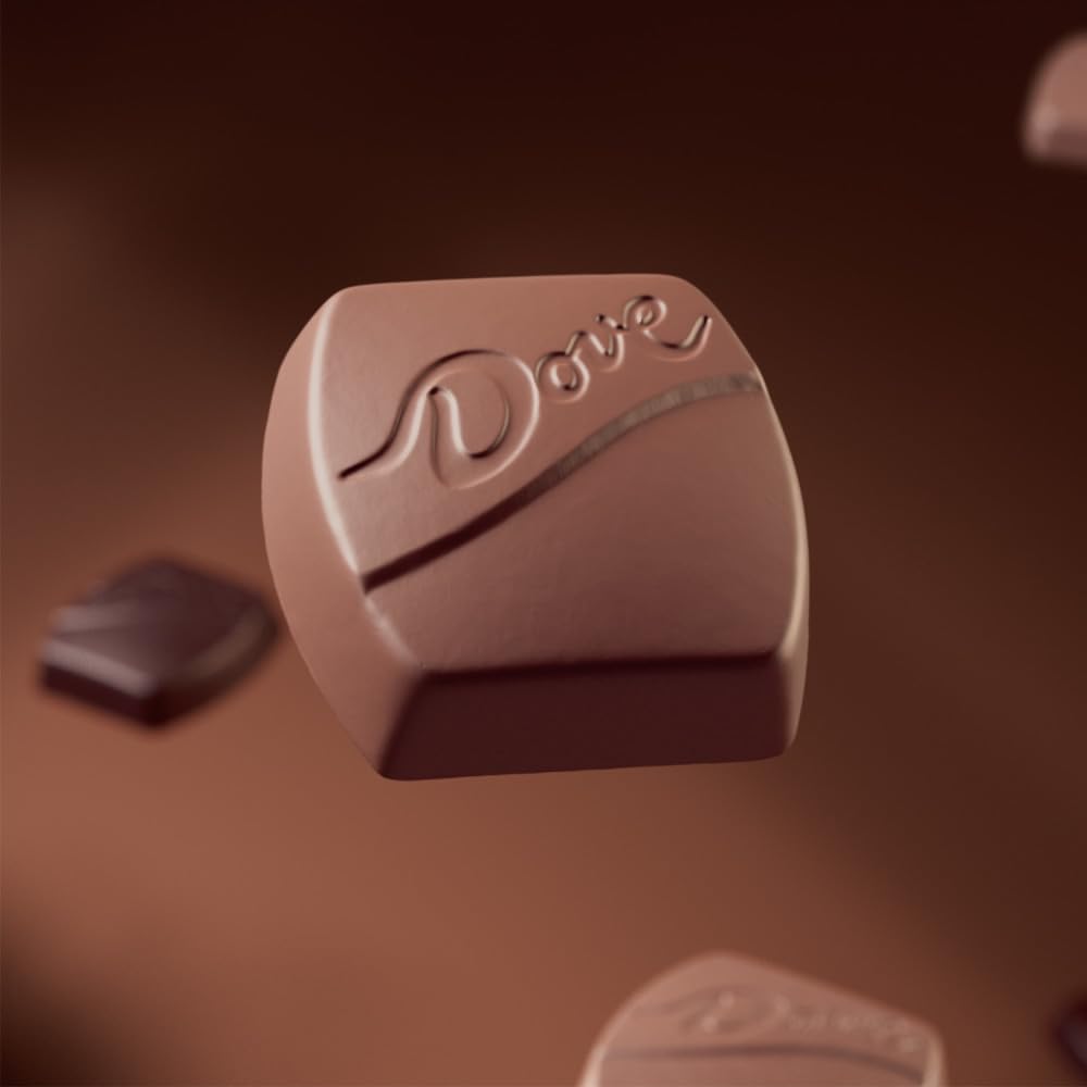 Dove bombón junto a una regla para comparar tamaño práctico