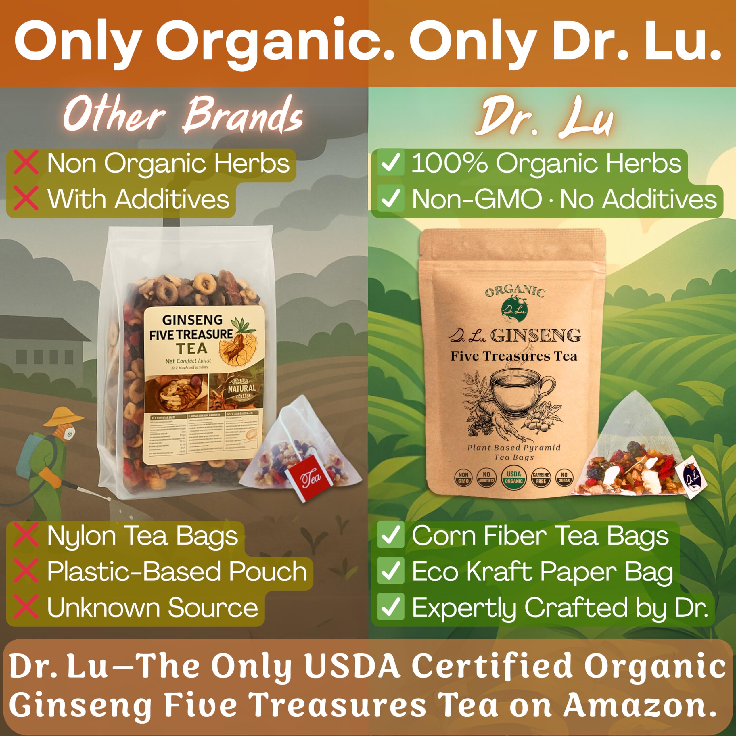 Dr. Lu ingredientes secos en cuchara, evidencia mezcla tradicional y natural