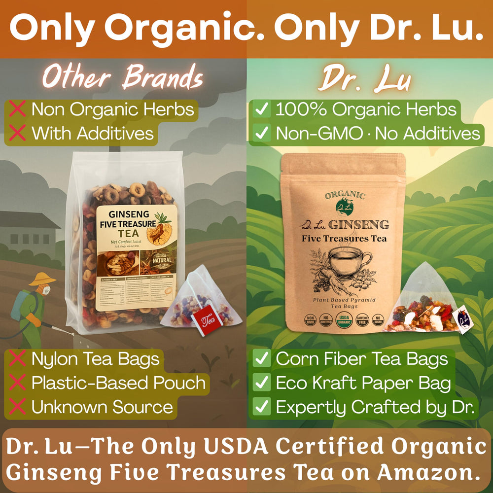 Dr. Lu ingredientes secos en cuchara, evidencia mezcla tradicional y natural