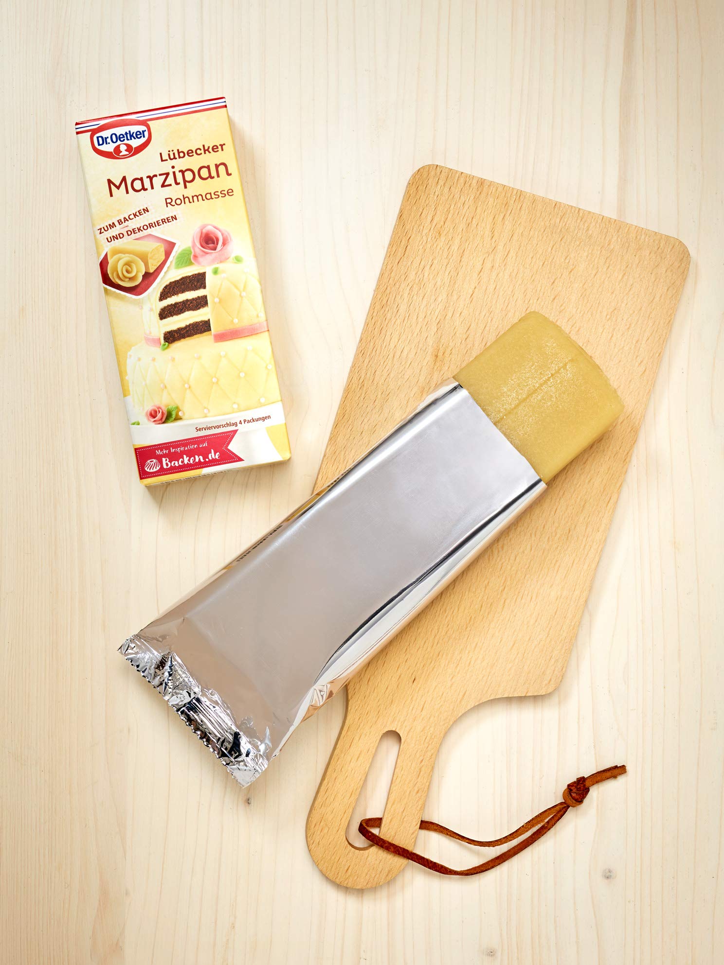 Dr. Oetker mazapán textura suave primer plano evidencia maleabilidad
