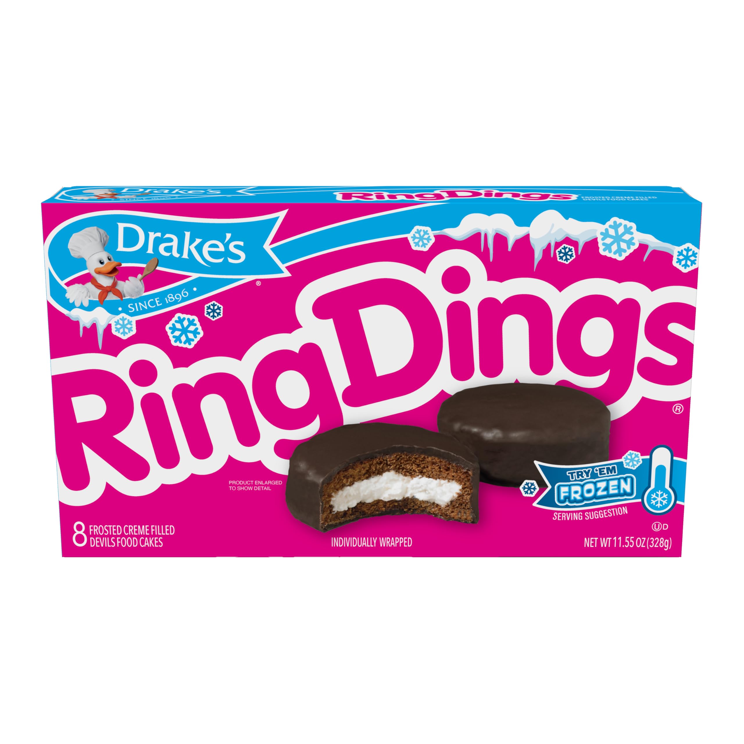 Drake's Ring Dings en empaques individuales, fácil porcionar y llevar