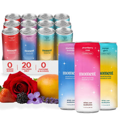 Drink Your Meditation pack frontal mostrando las tres variedades y beneficios sin azúcar
