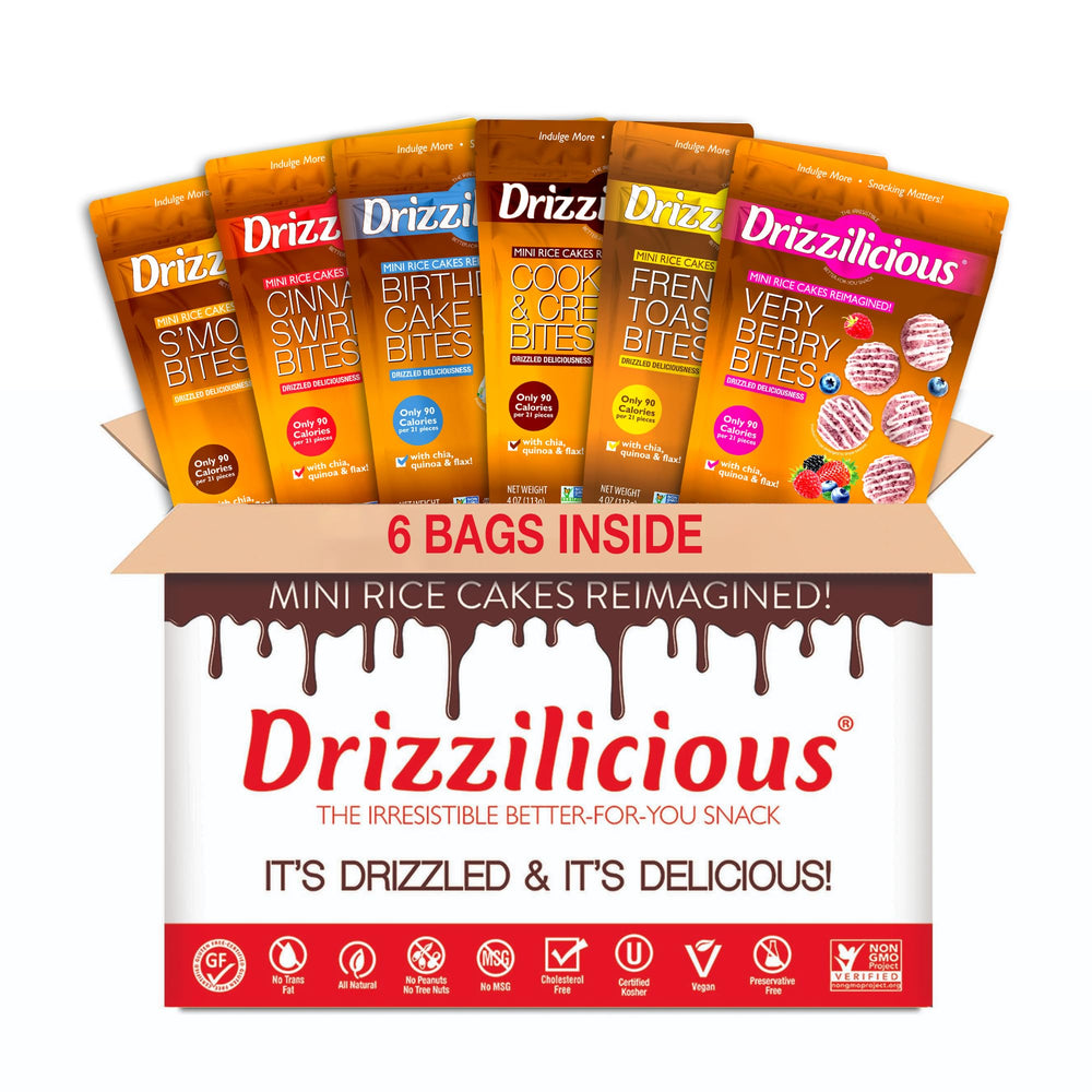 Drizzilicious mano sosteniendo porción individual, ideal para llevar
