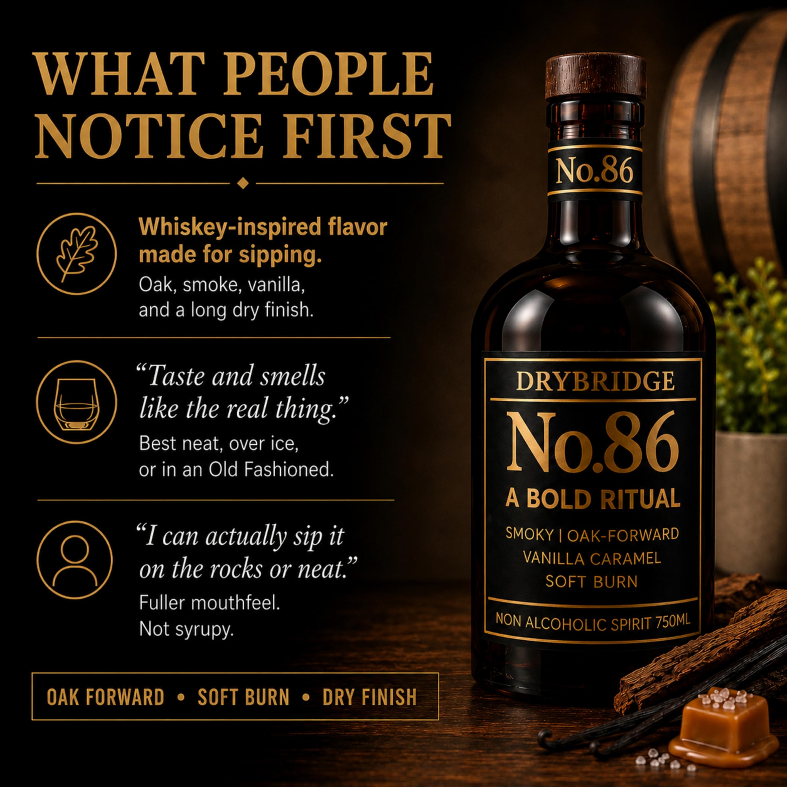 DRYBRIDGE botella sostenida en mano que ilustra tamaño y presencia