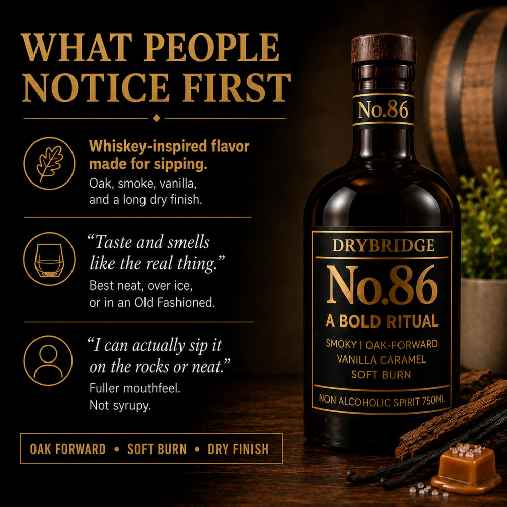 DRYBRIDGE botella sostenida en mano que ilustra tamaño y presencia