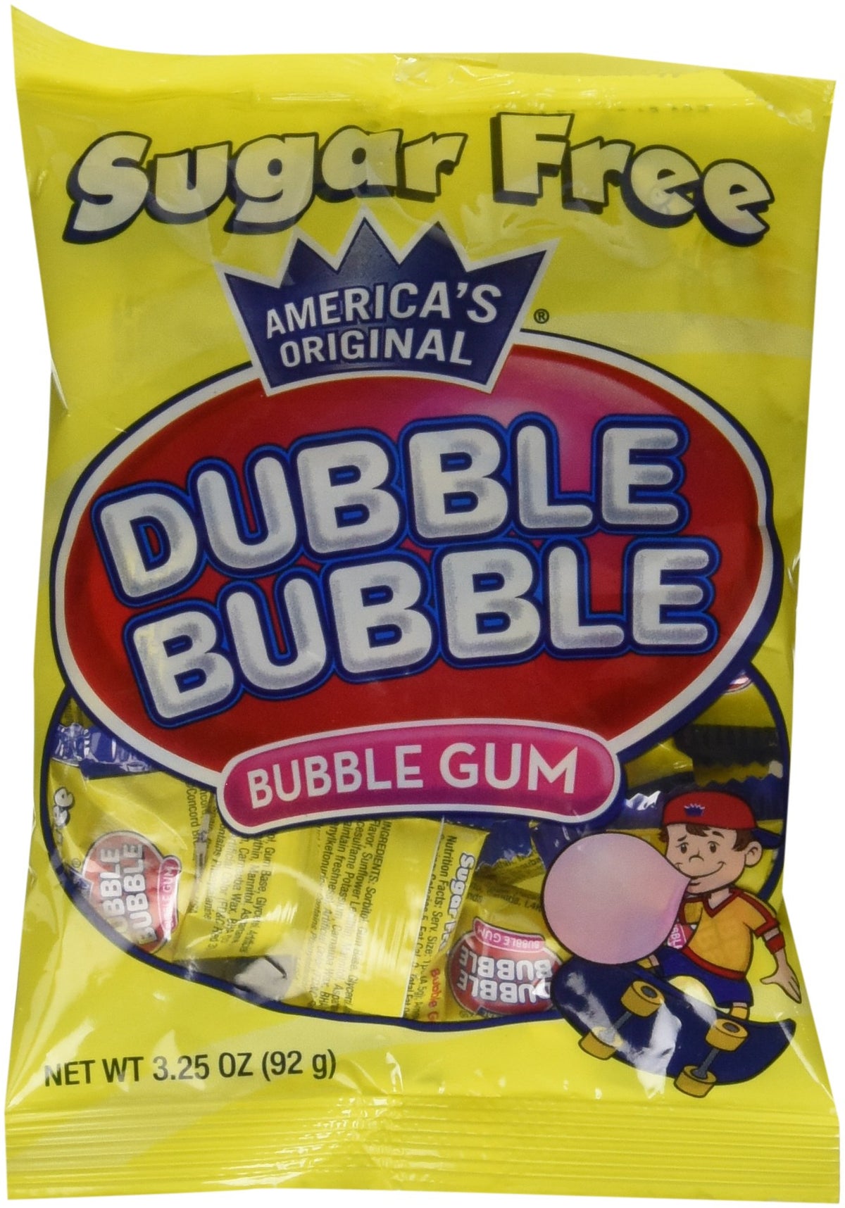 Dubble Bubble empaque frontal mostrando el logotipo y formato práctico