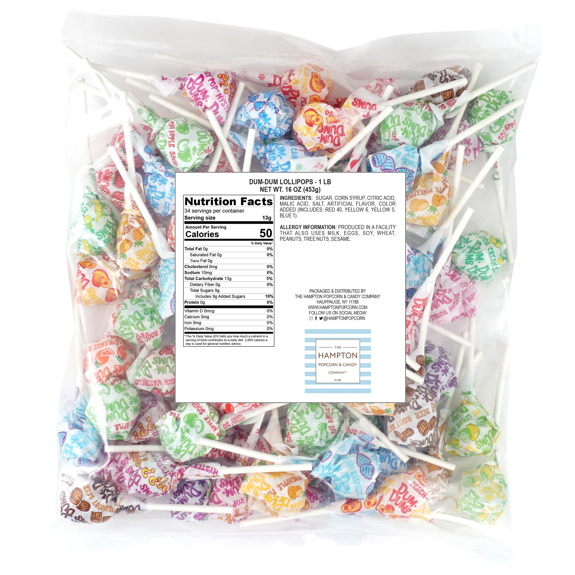 The Hampton Popcorn Company primer plano de piruleta envuelta con claridad