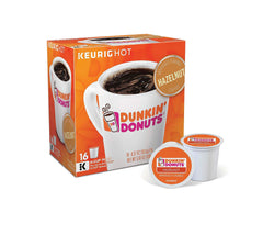 Keurig Dunkin avellana paquete frontal mostrando 16 cápsulas y conveniencia inmediata