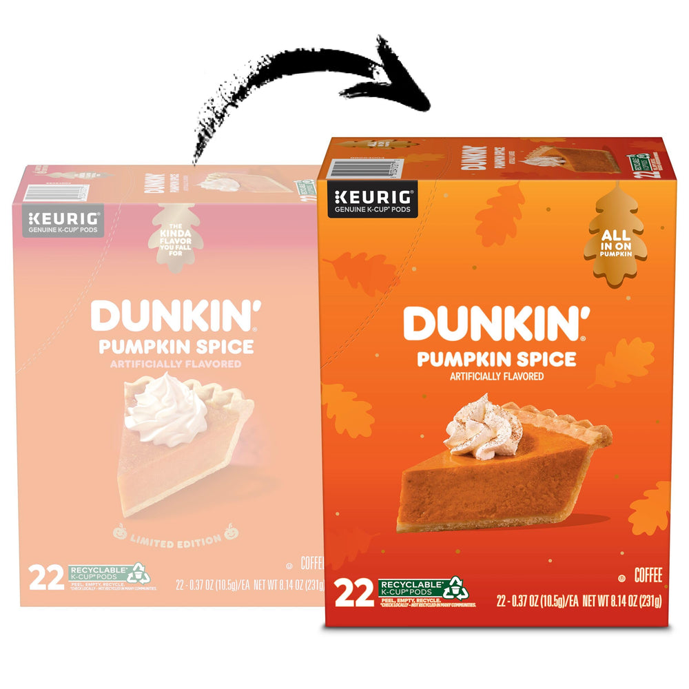Dunkin' taza servida recién hecha mostrando aroma y calidez otoñal