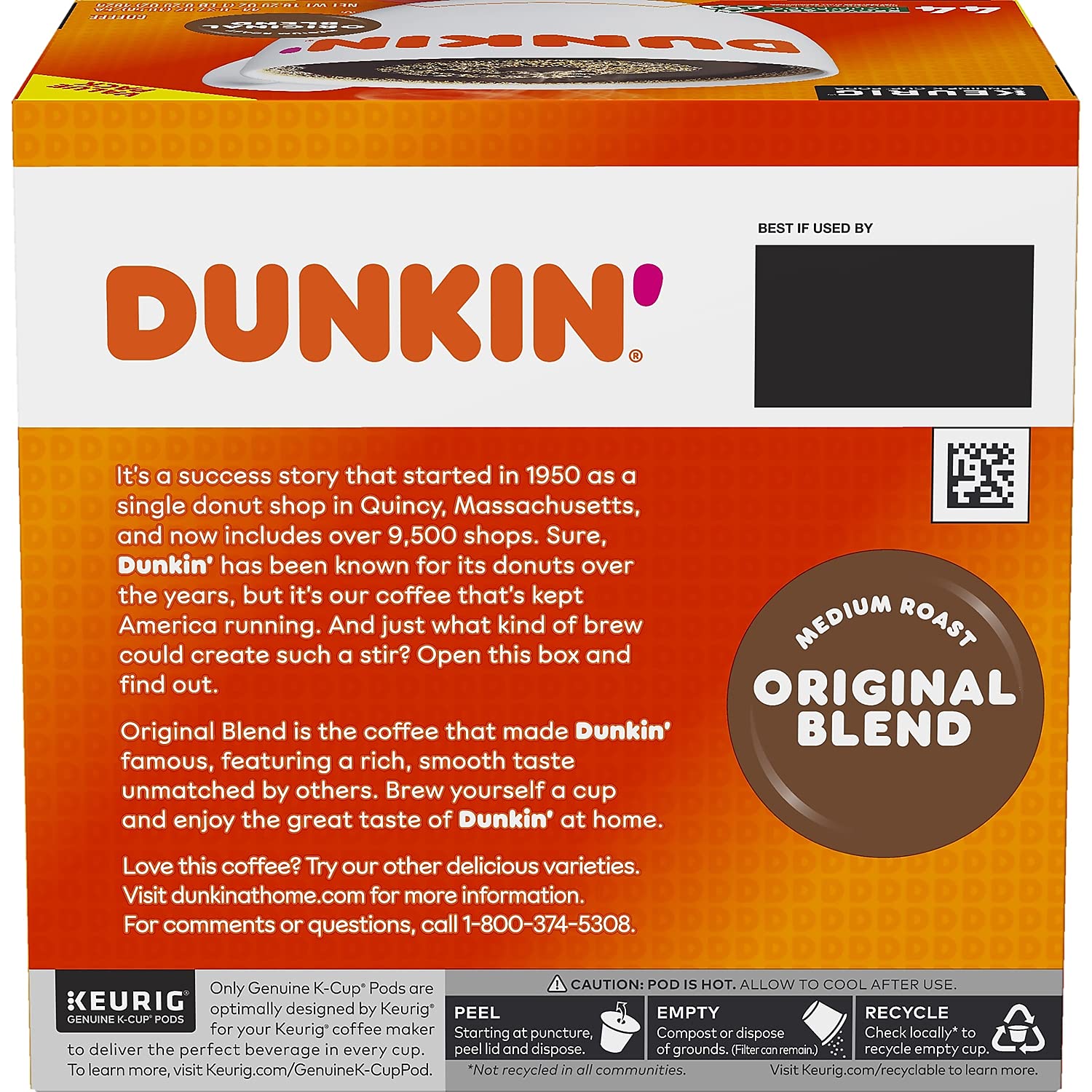 Dunkin' caja junto a tazas para comparar tamaño y cantidad práctica