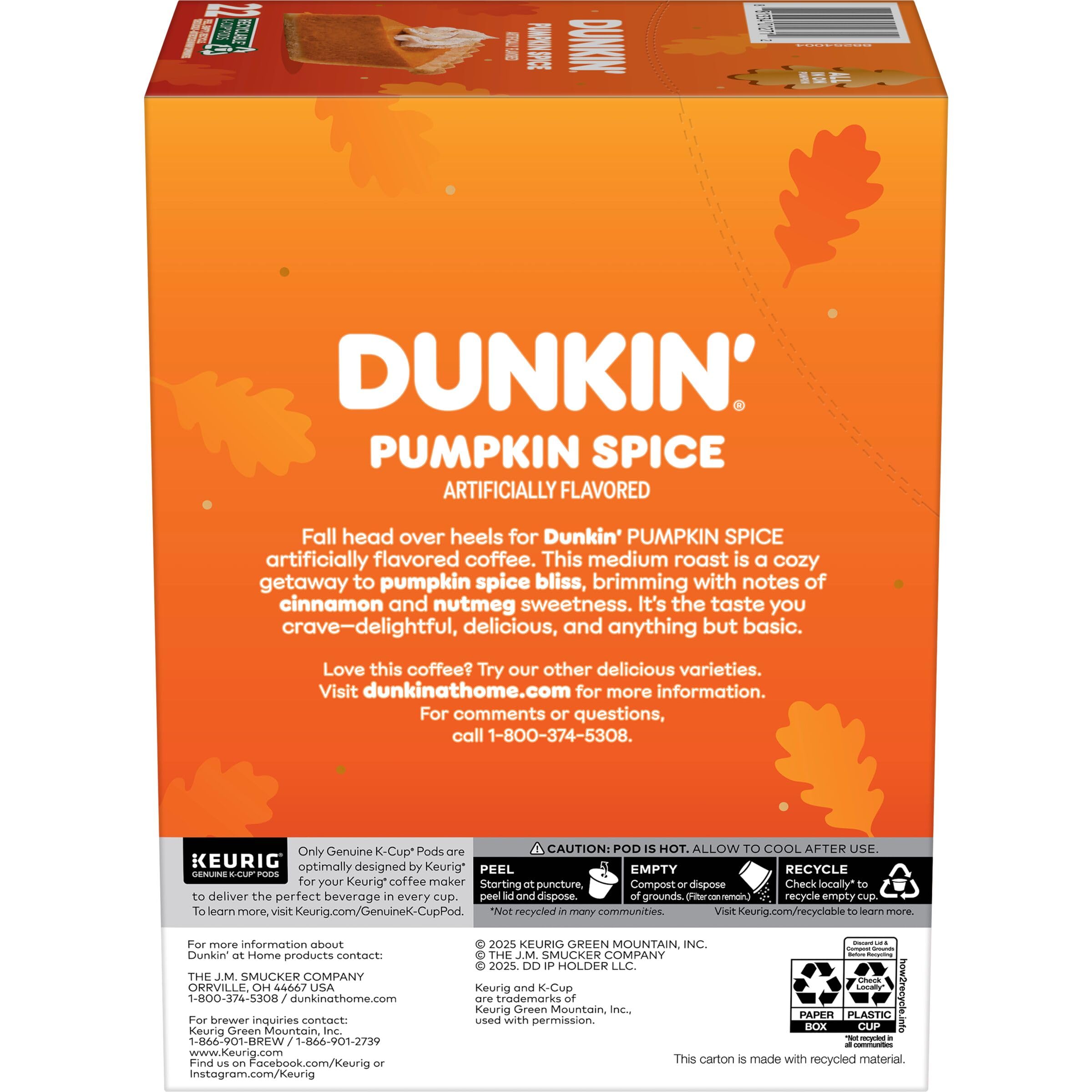 Dunkin' especias (canela y nuez moscada) junto a cápsulas sugiriendo perfil de sabor
